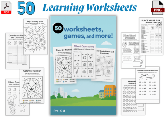 50 Worksheets Bundle for Kids: A Fun and Educational Resource for Ages 5–10