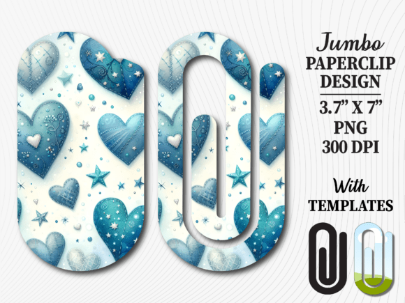 Blue Hearts Stars Jumbo Paperclip Design