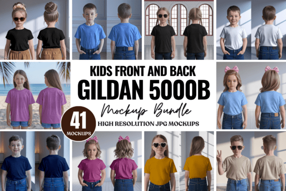Gildan 5000B Front Back Mockup Bundle: A Versatile Tool for Kids Apparel Designers