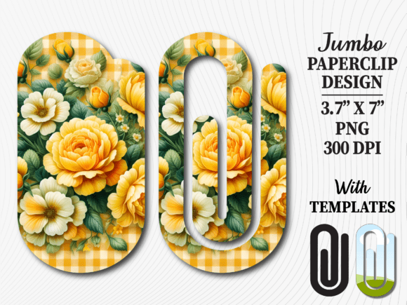 Rose Flower Gingham Jumbo Paperclip Sublimation Design – Instant Digital Download