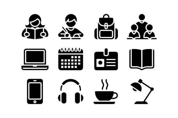 Student Study Vector Silhouette Set