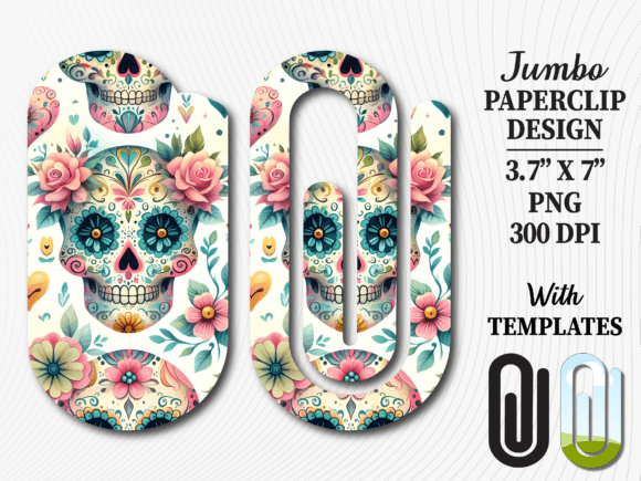 Sugar Skull Floral Boho Jumbo Paperclip Design for Creative Projects